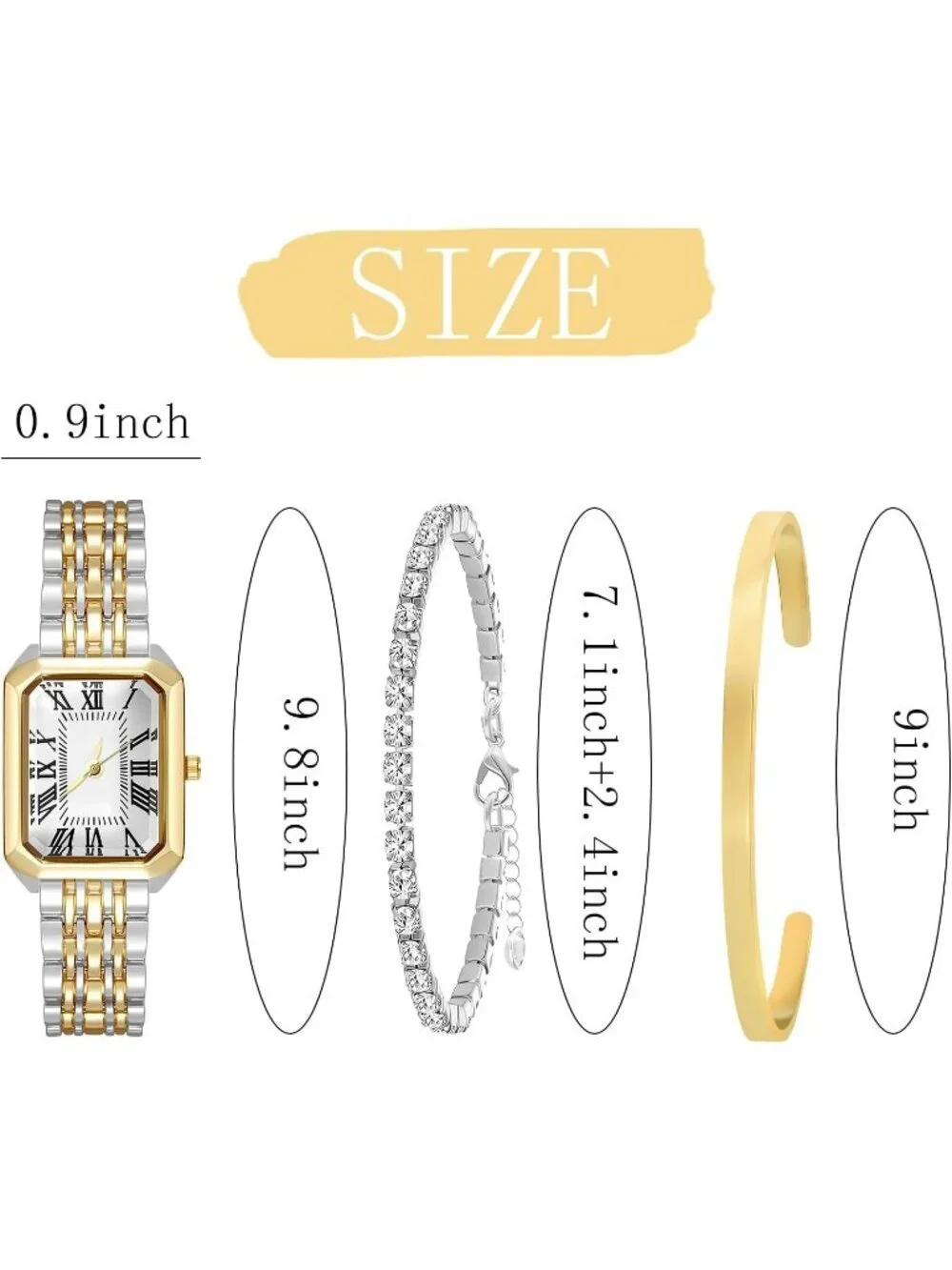 Women's Gold Silver Jewelry Stainless Steel Diamond Bangle Bracelets Set Watch
